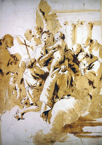 Madonna y el Niño con ángeles, santos y el niño Juan el Bautista de Giovanni Battista Tiepolo