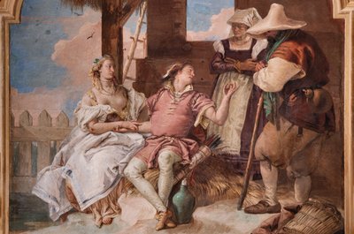 Palazzina (Edificio pequeño): segunda sala o habitación de Ariosto con frescos que representan episodios de "Orlando Furioso": "Angélica y Medoro en la casa de los pastores" de Giovanni Battista Tiepolo