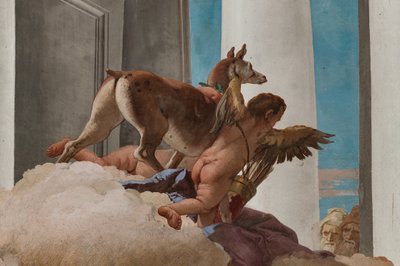 Palazzina (edificio pequeño), el vestíbulo de entrada: "El sacrificio de Ifigenia", detalle de la cierva enviada por Artemisa para sustituir a Ifigenia de Giovanni Battista Tiepolo