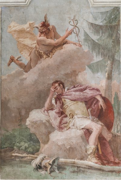 Palazzina (Pequeño Edificio), la tercera habitación o estancia de la Eneida: "Eneas sueña con Mercurio que le ordena salir" de Giovanni Battista Tiepolo