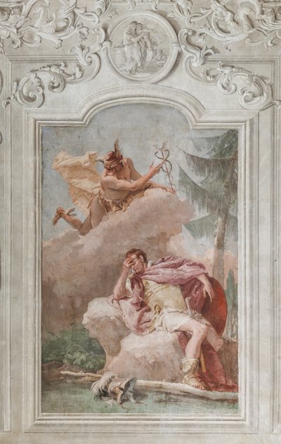 Palazzina (Pequeño Edificio), la tercera habitación o estancia de la Eneida: "Eneas sueña con Mercurio que le ordena salir" de Giovanni Battista Tiepolo