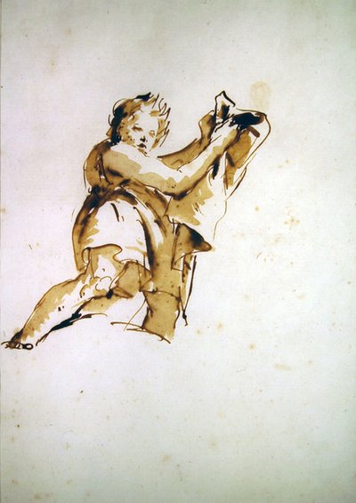 Estudio de un joven levantando una capa de Giovanni Battista Tiepolo