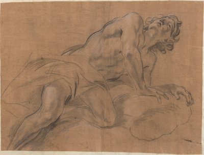 Joven desnudo apoyado en una nube y mirando hacia arriba de Giovanni Battista Beinaschi