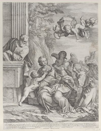 La Sagrada Familia con ángeles a la derecha y arriba, 1652 de Giovanni Battista Beinaschi