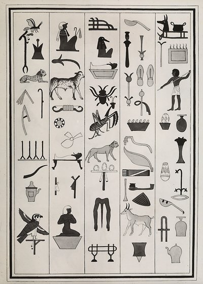 Dibujos de las decoraciones del interior de la tumba del faraón Psammetic I, reproducidos en 1817 por Giovanni Battista Belzoni, conservados en el Museo Británico de Londres de Giovanni Battista Belzoni
