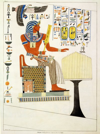 Mural de las Tumbas de los Reyes de Tebas, descubierto por G. Belzoni, placa 1 de `Placas Ilustrativas de las Investigaciones en Egipto y Nubia`, grabado por Charles Hullmandel 1820-22 de Giovanni Battista Belzoni
