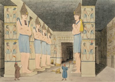 Vista del interior del templo en Ybsombul, Nubia, descubierto por Giovanni Belzoni, grabado por Augustine Aglio, lámina 48 de 