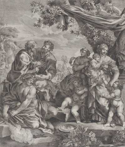 Escena alegórica con un cordero sacrificial, 1640-70 de Giovanni Battista Bonacina