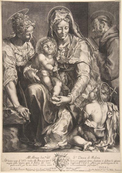 Virgen y Niño con Santa Catalina, Francisco de Asís y Juan el Bautista, mediados del siglo XVII de Giovanni Battista Bonacina