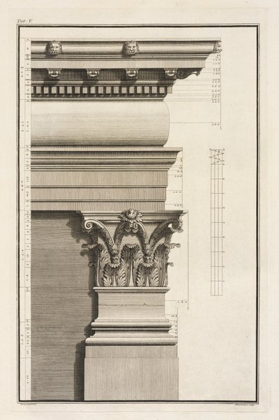Base, capital y entablamento del pilastro, 1753 de Giovanni Battista Borra