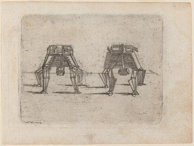Dos figuras cúbicas con las manos en el suelo de Giovanni Battista Bracelli