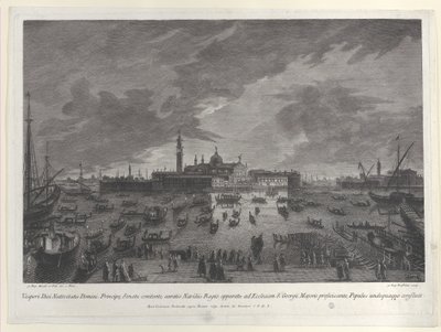 Vista nocturna de la procesión en Nochebuena del Dux y el Senado Veneciano a San G..., 1763 de Giovanni Battista Brostoloni