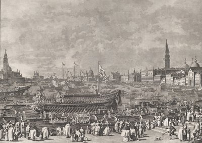 Placa 5: El Dogo en el Bucintoro partiendo hacia el Porto di Lido en el Día de la Ascensión, ca. 1766 de Giovanni Battista Brostoloni