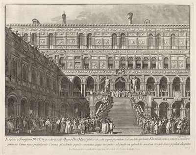 El Dogo coronado en la Scala dei Giganti del Palacio Ducal de Giovanni Battista Brostoloni