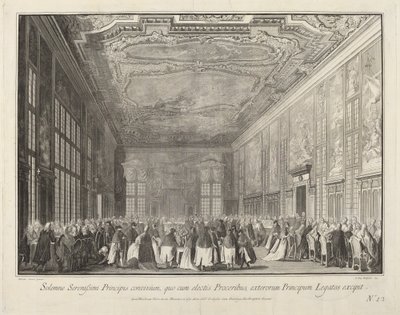 El Dogo entretiene a embajadores extranjeros en un banquete de Giovanni Battista Brustolon after Canaletto