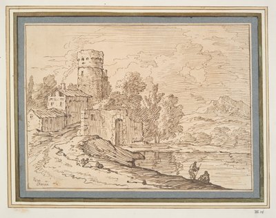 paisaje con castillo cerca del agua de Giovanni Battista Busiri
