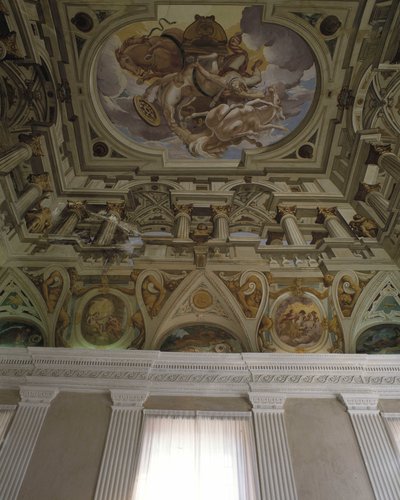 La caída de Faetón (1625) - Fresco en trampantojo de Carlone - Techo del salón del antiguo castillo medieval (1320) - Cagnes sur Mer, Alpes Marítimos (06) de Giovanni Battista Carlone
