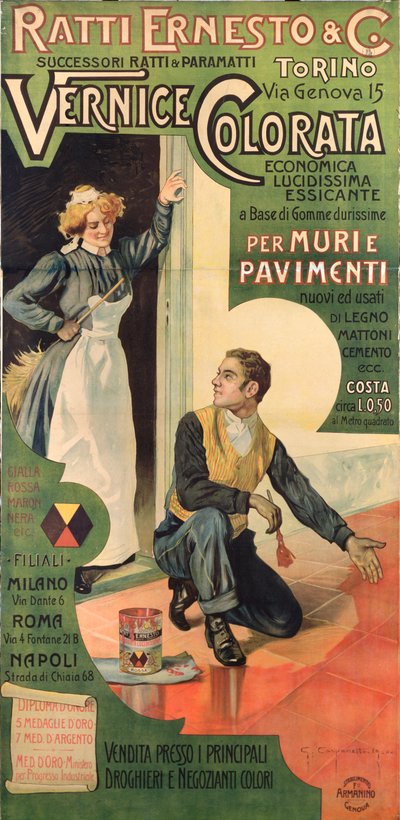 Cartel publicitario para las tiendas de pintura Ratti Ernesto y Co., Italia de Giovanni Battista Carpanetto