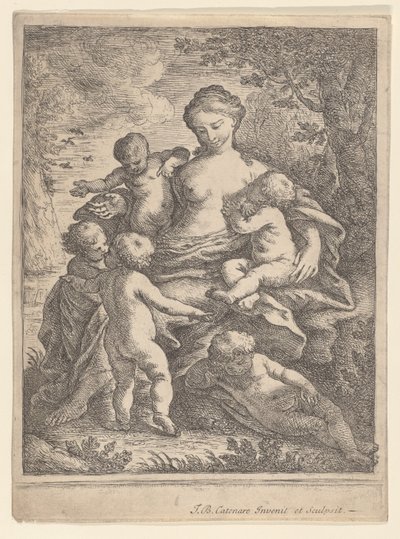 Caridad, Sentada en un Paisaje Rodeada de Cinco Niños Desnudos de Giovanni Battista Catenaro
