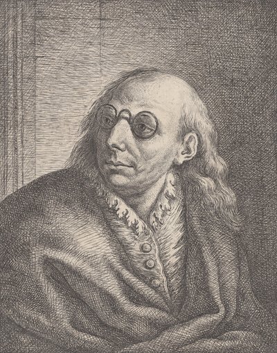 Retrato de Luca Giordano, con gafas redondas y mirando a la izquierda de Giovanni Battista Catenaro