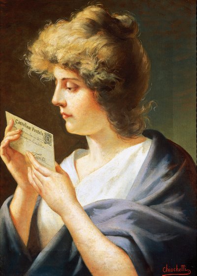 Niña con carta, Pintura de Giovanni Battista Chiocchetti (1843-1917) de Giovanni Battista Chiocchetti