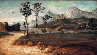Paisaje costero con dos hombres peleando, c. 1510 de Giovanni Battista Cima da Conegliano