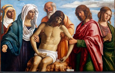 Cristo muerto sostenido por la Virgen María, Nicodemo, San Juan Evangelista y las dos Marías de Giovanni Battista Cima da Conegliano