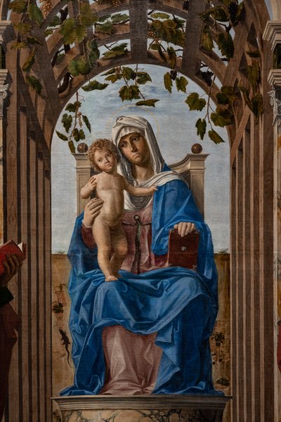 Virgen entronizada con el Niño Jesús entre los santos Santiago y Jerónimo, detalle de Giovanni Battista Cima da Conegliano