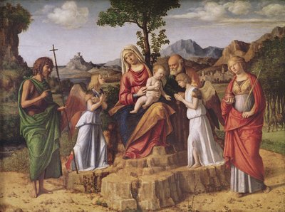 Santa Conversación (La Sagrada Familia rodeada de ángeles, Santa Lucía y San Juan Bautista), deteniéndose antes de la huida a Egipto de Giovanni Battista Cima da Conegliano