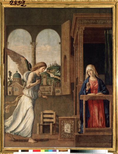""La anunciación"" (La anunciación) Pintura de Giovanni Battista Cima da Conegliano (hacia 1459-1517) 1495 Dim. 136x107 cm San Petersburgo, museo del hermitage de Giovanni Battista Cima da Conegliano