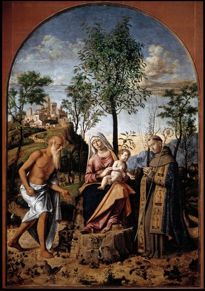 Madonna del naranjo. Virgen y Niño rodeados por San Jerónimo y San Ludovico de Tolosa (Luis de Anjou o San Luis de Tolosa) de Giovanni Battista Cima da Conegliano