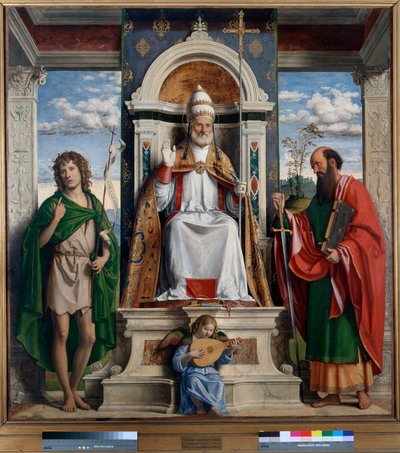 San Pedro entronizado con San Juan Bautista y San Pablo de Giovanni Battista Cima da Conegliano