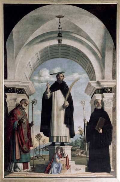San Pedro de Verona con San Nicolás y San Benito con ángel de Giovanni Battista Cima da Conegliano