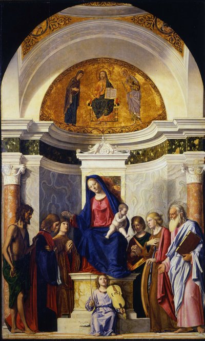 Virgen y el Niño con los santos Juan Bautista, Cosme y Damián, Catalina y Pablo de Giovanni Battista Cima da Conegliano