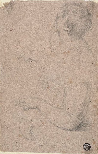 Dibujo de medio cuerpo de un niño de perfil hacia la izquierda, con dibujos del brazo derecho y la mano izquierda de Giovanni Battista Cipriani