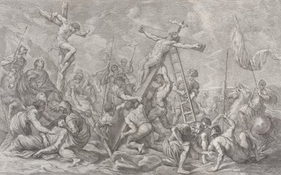 La crucifixión, con el descenso de la cruz en el centro, soldados por todas partes, y un ladrón, 1762 de Giovanni Battista Cipriani
