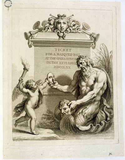 Entrada para un baile de máscaras en la Ópera el 26 de abril, grabado por Francesco Bartolozzi, 1770 de Giovanni Battista Cipriani