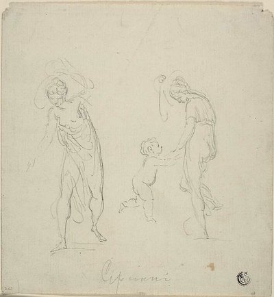 Dos bocetos: Mujer de pie, Mujer bailando con niño de Giovanni Battista Cipriani