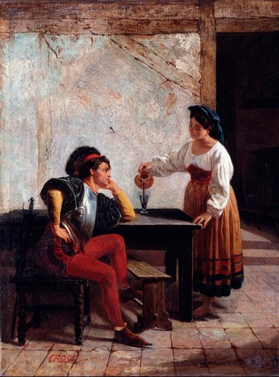 Joven sirviente en una posada y un soldado Pintura de Giovanni Battista Crosa (activo entre 1859 y 1882) 1865 Dim 98x64 cm Genes, Galleria d