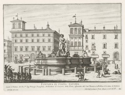 Fontana del Moro en Piazza Navona en Roma Fuente en Piazza Navona (título sobre objeto) Fuentes de Roma (título de la serie) Fonteinen van Rome (título de la serie) de Giovanni Battista Falda