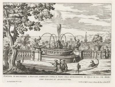 Fontein in de tuinen van de Villa Aldobrandini te Frascati Fuente Belvedere en Frascati, construida sobre el nivel del antecedente de este lado (...) (título sobre objeto) Fuentes de las villas de Frascati (título de la serie) Fonteinen van Frascati (títul de Giovanni Battista Falda