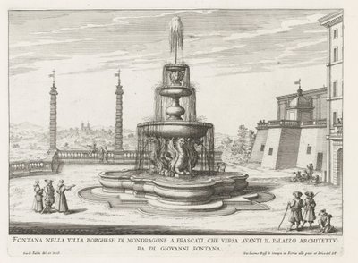Fontein in de tuinen van de Villa Mondragone te Frascati Fuente en la Villa Borghese di Mondragone en Frascati (...) (título sobre objeto) Fuentes de las villas de Frascati (título de la serie) Fonteinen van Frascati (título de la serie) de Giovanni Battista Falda