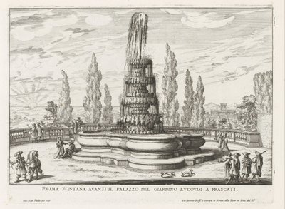 Fontein in de tuinen van de Villa Torlonia te Frascati Primera fuente frente al Palazzo del Giardino Ludovisi en Frascati (título sobre el objeto) Fuentes de las villas de Frascati (título de la serie) Fonteinen van Frascati (título de la serie) de Giovanni Battista Falda