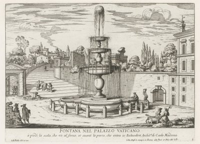 Fuente en el Vaticano Fontana nel Palazzo Vaticano (título sobre objeto) Fontane di Roma (título de la serie) Fuentes de Roma (título de la serie) de Giovanni Battista Falda