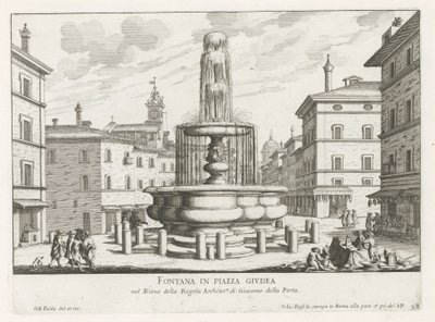 Fontein op Piazza Giudia te Rome Fuente en Piazza Giudea (título sobre objeto) Fuentes de Roma (título de la serie) Fonteinen van Rome (título de la serie) de Giovanni Battista Falda