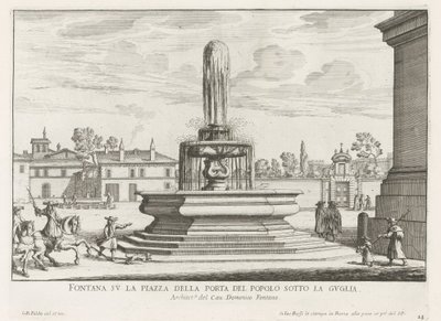 Fontein op Piazza del Popolo te Roma Fuente en la Piazza della Porta del Popolo debajo de la aguja (título sobre el objeto) Fuentes de Roma (título de la serie) Fonteinen van Rome (título de la serie) de Giovanni Battista Falda