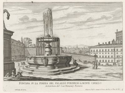 Fontein op Piazza del Quirinale te Rome Fuente en la plaza del Palacio Papal en Monte Cavallo (título sobre objeto) Fuentes de Roma (título de la serie) Fonteinen van Rome (título de la serie) de Giovanni Battista Falda