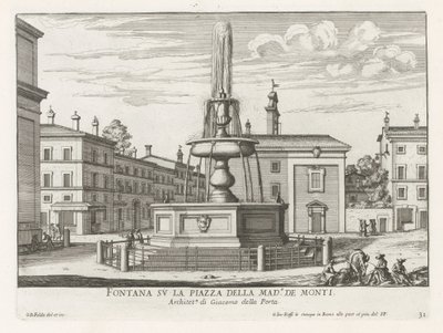 Fontein op Piazza della Madonna dei Monti te Roma Fuente en la Piazza della Mad.a de Monti (título sobre objeto) Fuentes de Roma (título de la serie) Fonteinen van Rome (título de la serie) de Giovanni Battista Falda
