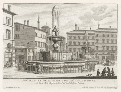 Fonteinen op Piazza Farnese te Roma Fuente en la Piazza Farnese del ser.mo s.r Duca di Parma (título sobre objeto) Fuentes de Roma (título de la serie) Fonteinen van Rome (título de la serie) de Giovanni Battista Falda