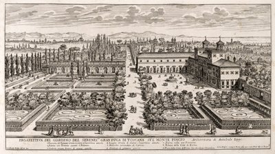 Perspectiva de los jardines de Villa Médicis en Roma, grabado de Li Giardni (Los jardines) de Giovanni Battista Falda (1640 o 1643-1678) de Giovanni Battista Falda